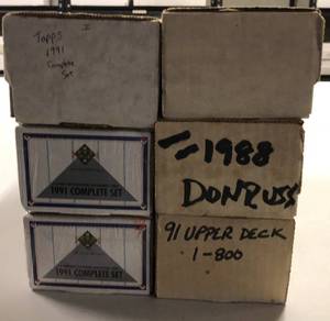 lot 1191 image: Six Complete Trading Card Sets - Three 1991 Upper Deck Baseball (two Factory Sealed), 1991 Topps (All Four with Chipper Jones Rookies) & 1988 Donruss & Topps Sets