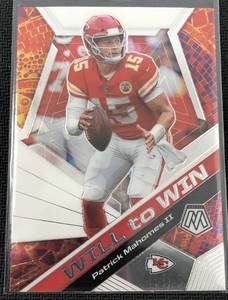 lot 1053 image: 2020 Panini Mosaic Patrick Mahomes Will To Win Kansas City Chiefs Football Card