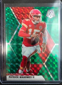 lot 1030 image: Mint 2020 Mosaic Patrick Mahomes Green Prizm Parallel Kansas City Chiefs Insert Football Card