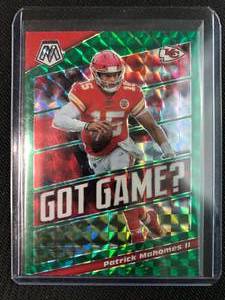 lot 1032 image: 2020 Panini Mosaic Patrick Mahomes Green Prizm Got Game Insert Kansas City Chiefs Football Card