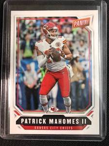 lot 1050 image: Two 2018 Patrick Mahomes II 2nd Year Football Cards - Rare The National & Black Friday Cards