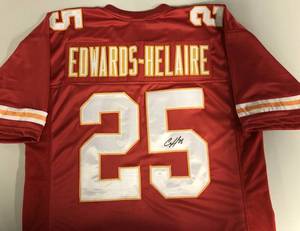 lot 1001 image: Signed Clyde Edwards-Helaire Custom Kansas City Chiefs Jersey With James Spence Witnessed Certification