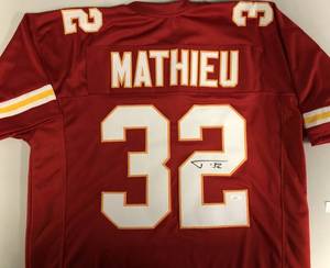 lot 1002 image: Signed Tyrann Mathieu #32 Kansas City Chiefs Custom Jersey James Spence Authenticated Witnessed