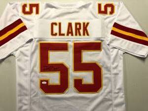 lot 1004 image: Signed Frank Clark Kansas City Chiefs Custom White Jersey #55 with James Spence JSA Witnessed Authentication