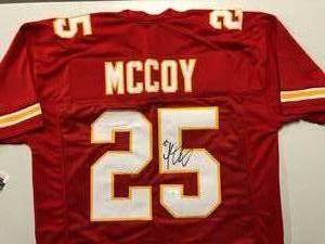 lot 1010 image: Signed LeSean McCoy Kansas City Chiefs #25 Custom Jersey with James Spence Witnessed Authentication