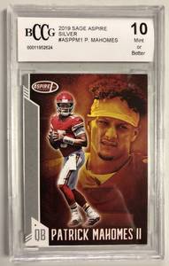 lot 1013 image: BCCG 10 Mint or Better 2019 Aspire Patrick Mahomes Kansas City Chiefs Beckett Graded Football Card