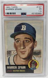 lot 1023 image: Professionally Graded 1953 Topps Warren Spahn PSA 1.5 Fair Milwaukee Braves