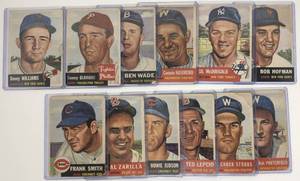 lot 1025 image: Lot of 12 Original 1953 Topps Baseball Cards in PoorFair Condition