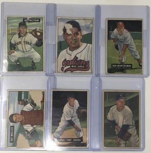 lot 1026 image: Lot of 6 Original 1951 Bowman Baseball Cards in PoorFair Condition
