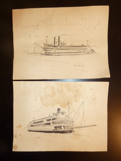 lot 613 image: PAIR OF TOM WARD PRINTS of steamboats...both have some staining