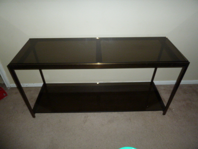 lot 827 image: SMOKE GLASS & METAL SOFA TABLE...very cool