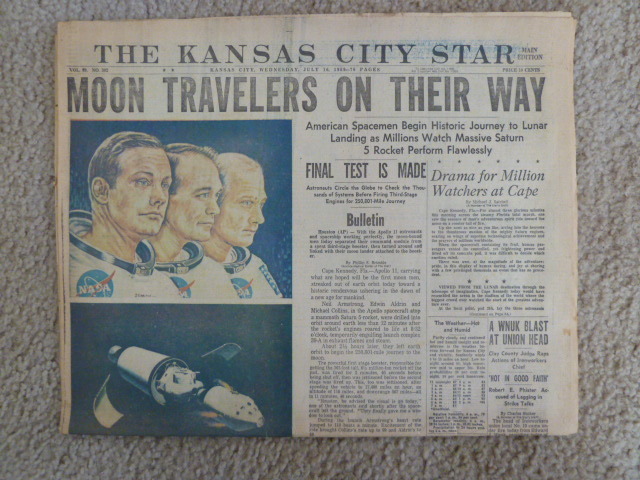 lot 261 image: 1969 APOLLO 11 Newspaper  MOON TRAVELERS ON THEIR WAY