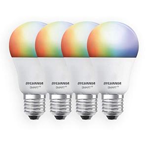 lot 19467 image: SYLVANIA Smart Wi-Fi Full Color Dimmable A19 LED Light Bulb, CRI 90, 60W Equivalent, Works with Alexa and Google Assistant, 4 Pack