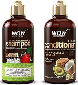 lot 19471 image: WOW Apple Cider Vinegar Shampoo and Hair Conditioner Set Increase Gloss, Hydration, Shine, Reduce Itchy Scalp, Dandruff & Frizz, No Parabens or Sulfates, All Hair Types, 2 x 16.9 Fl Oz 500mL