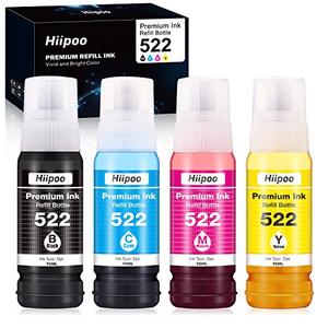 lot 52711 image: Hiipoo Compatible Refill Ink Bottle Replacement for 522 T522 Use with EcoTank ET-2720 ET-2710 ET-4700 Printer ( Black, Cyan, Magenta, Yellow) 4-Pack