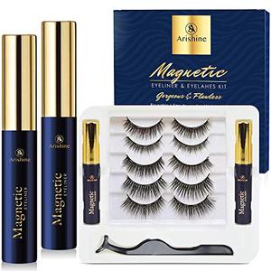 lot 52720 image: 5 Pairs Reusable Magnetic Eyelashes and 2 Tubes of Magnetic Eyeliner Kit, Upgraded 3D Magnetic Eyelashes Kit With Tweezers Inside, Magnetic Eyeliner and Magnetic Eyelash Kit - No Glue Needed