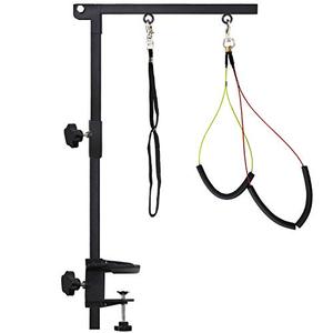 lot 52750 image: Malier Dog Grooming Arm with Clamp, 35.5 inch Adjustable Height, Portable Foldable Dog Pet Grooming Arm with Two No Sit Haunch Holder and Grooming Loop Noose for Medium Small Dogs Pets
