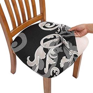 lot 52774 image: Comqualife Stretch Printed Dining Chair Seat Covers, Removable Washable Anti-Dust Upholstered Chair Seat Cover for Dining Room, Kitchen, Office (Set of 6, Black-B)