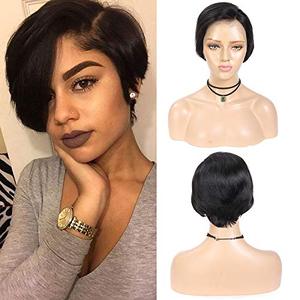 lot 52780 image: Short Pixie Cut Wigs Human Hair Short Straight Lace Front Wigs Pixie Cut 150% Density Natural Hairline Brazilian Virgin Hair Short Human Hair Wigs for Black Women