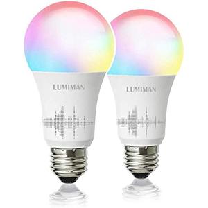 lot 52788 image: Smart WiFi Light Bulb, LED RGBCW Color Changing, Compatible with Alexa and Google Home Assistant, No Hub Required, A19 E26 Multicolor LUMIMAN 2 Pack