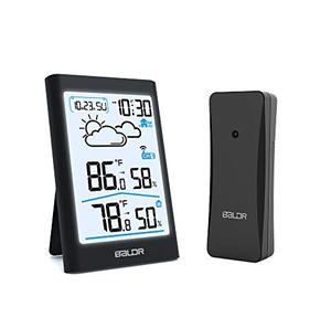 lot 52811 image: BALDR Indoor Outdoor Thermometer Wireless Weather Station, with White Backlight, Temperature Monitor & Humidity Gauge, Battery-Operated - Black