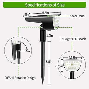 lot 52833 image: Claoner 32 LED Solar Landscape Spotlights, Wireless Waterproof Solar Landscaping Spotlights Outdoor Solar Powered Wall Lights for Yard Garden Driveway Porch Walkway Pool Patio- Cold White(2 Pack)