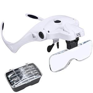 lot 52836 image: Magnifying Glasses for Close Work, Rechargeable LED Head Magnifier, Hands Free Headband with Light Interchangeable Lenses 1X 1.5X 2X 2.5X 3.5X Jewelrys Loupe Light Bracket Craft Watch Hobby