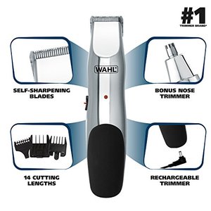 lot 52848 image: WAHL 5622 Groomsman Rechargeable Beard, Mustache, Hair & Nose Hair Trimmer for Detailing & Grooming, Black
