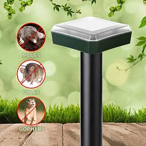 lot 52864 image: Lubatis 4 Pack Mole Repellent Outdoor Solar Powered Sonic Deterrent Mole Chaser Scare Vole Groundhog Gopher Spikes