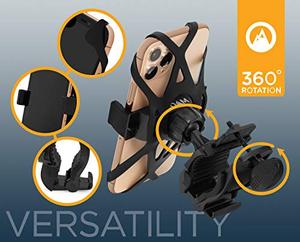 lot 52870 image: Roam Universal Premium Bike Phone Mount for Motorcycle - Bike Handlebars, Adjustable, Fits iPhone 12, 12Pro 11, X, XR, 8  8 Plus, 7  7 Plus  Galaxy, S10, S9, S8, Holds Phones Up to 3.5 Wide