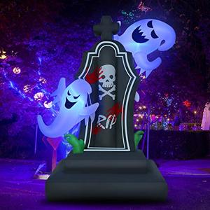 lot 52951 image: ZALALOVA Halloween Inflatable Decorations, 4.8Ft Halloween Inflatable Ghosts & Tombstones Blow Up Outdoor Halloween Decorations Internal Colorful LED Light Halloween Holiday Decorations Yard Garden