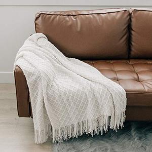 lot 52974 image: Graced Soft Luxuries Throw Blanket Woven Soft for Sofa Couch Decorative Knitted Boho Fringe Blanket (Ivory, Large 50 x 60)