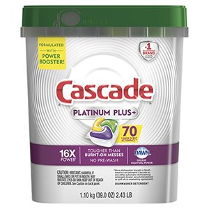 lot 52975 image: Cascade Platinum Plus Dishwasher Pods, ActionPacs Detergent, Lemon, 70 Count