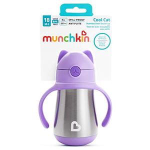 lot 53805 image: Munchkin Cool Cat Stainless Steel Straw Cup, 8 Ounce, Purple