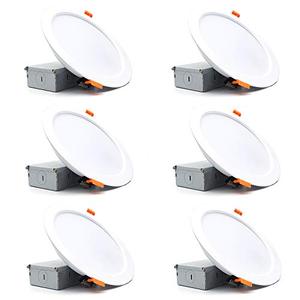 lot 53818 image: 6.57 Inch Dimmable LED Recessed Downlight with Junction Box, 110V 16W 1280lm, 3000K Warm White, CRI 80 with LED Driver, No Can Needed, Retrofit Lighting for Home, 6 Pack