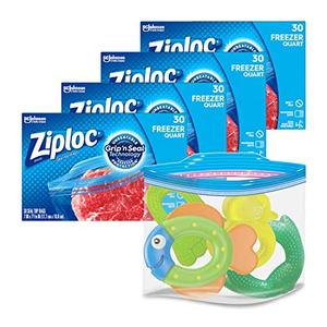 lot 53864 image: Ziploc Freezer Bags with New Grip n Seal Technology, Quart, 30 Count, Pack of 4 (120 Total Bags)