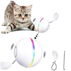 lot 53870 image: YOFUN Interactive Cat Toys, Automatic Cat Toy Ball, USB Charging Pet Toy, Built-in Spinning LED Light, Newest Version with 2 Lightening Modes & Attached Feather with Bell,Insert Catnip