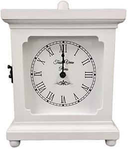 lot 54817 image: Tasse Verre Wood Clock for Shelf Table Or Desk 9x7 - Farmhouse Decor White Mechanical Quiet Silent - Office, Bedroom Fireplace Mantel Living Family Room. AA Battery Operated Non-Digital