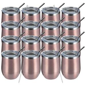 lot 54820 image: MEWAY 12oz Wine Tumbler 16 Pack Bulk Gifts for Women,Double Wall Vacuum Stainless Steel Travel Mug with Lid,Insulated Stemless Wine Cup Glass for Coffee,Cocktails,Drinks(Rose gold,Set of 16)