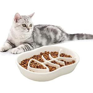 lot 54821 image: Ceramic Slow Feeder Cat Dog Bowls - Unique Fishbone Fun Interactive Design Feeder Bowl,Preventing Pet Feeder Anti Gulping Healthy Eating Diet Pet Bowls Against Bloat,Indigestion and Obesity (White)