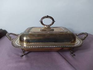 lot 2123 image: Antique Silver on Copper Serving Dish with Handles and Lids