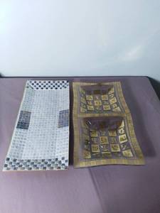 lot 2138 image: Lot of 2 Glass and Ceramic Serving Platters - One is Cracked