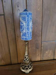 lot 3007 image: Mid Century Candle Iron Stand and Hand Carved Wax Candle