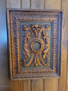 lot 3009 image: Hand Carved Wooden McM Wall Portrait