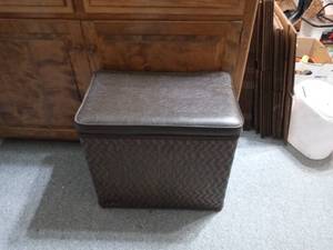 lot 9038 image: Nice Wicker Storage Basket With Padded Top Contents Included