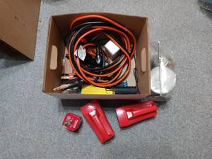 lot 9039 image: Nice Lot Of Assorted Garage Items Jumper Cables, Scrapers Etc