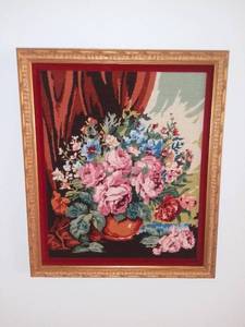 lot 2032 image: Needlepoint Floral Wall Art