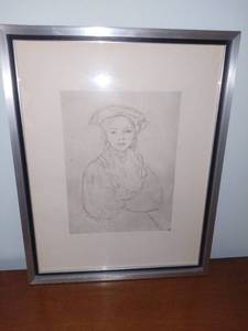 lot 2034 image: Framed Pencil Sketch of Young Girl