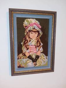 lot 2036 image: Saloon Girl Needlepoint Wall Decor