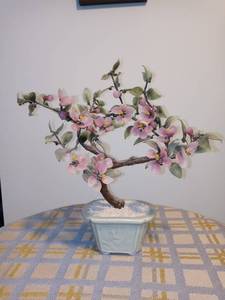 lot 2043 image: Beautiful Vintage Glass Cherry Blossom Bonsai Tree